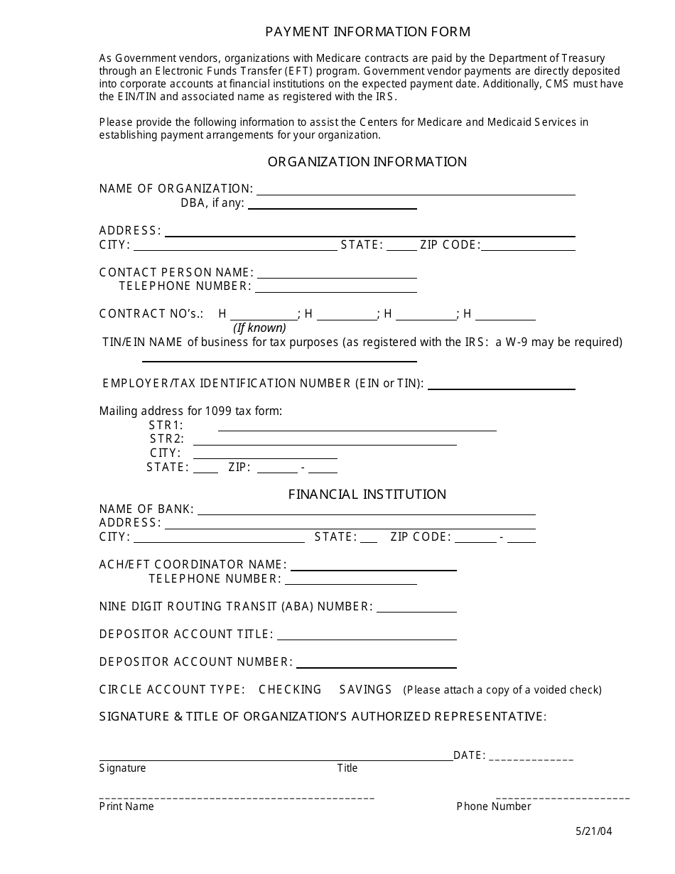 Payment Information Form, Page 1