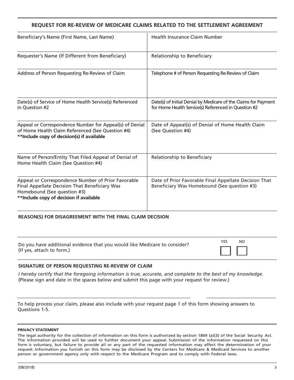Request for Re-review of Medicare Claims Related to the Settlement Agreement in Ryan V. Price, Page 3