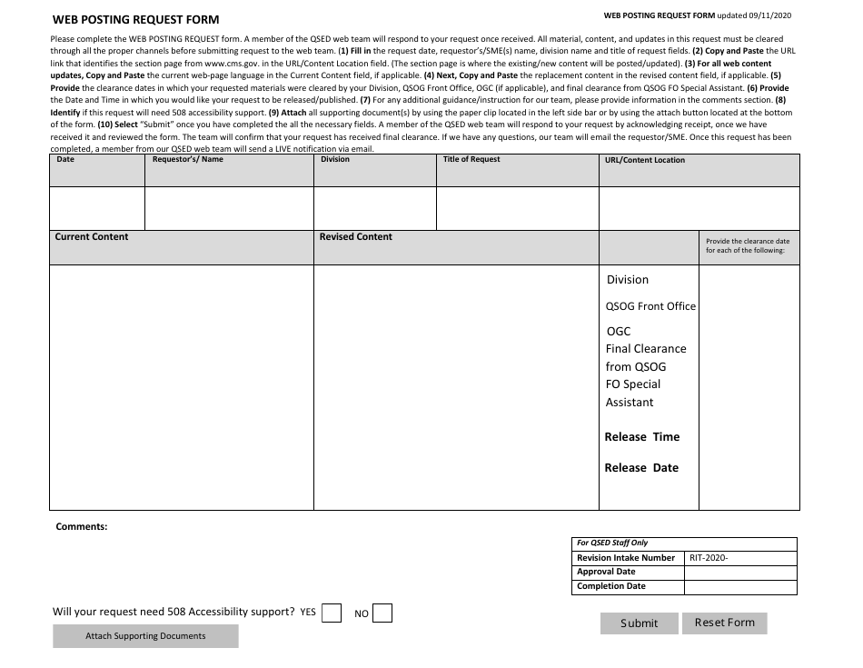 Web Posting Request Form, Page 1