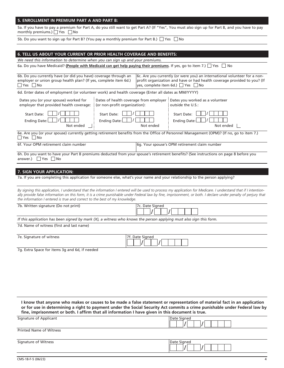 Form CMS-18-F-5 Application for Part a (Hospital Insurance), Page 4