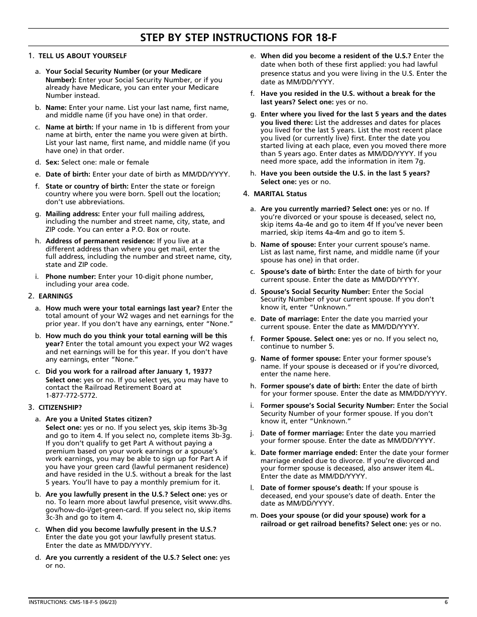 Form CMS-18-F-5 Application for Part a (Hospital Insurance), Page 6