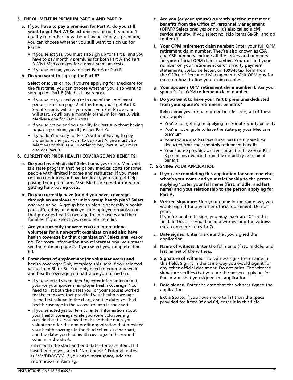 Form CMS-18-F-5 Application for Part a (Hospital Insurance), Page 7