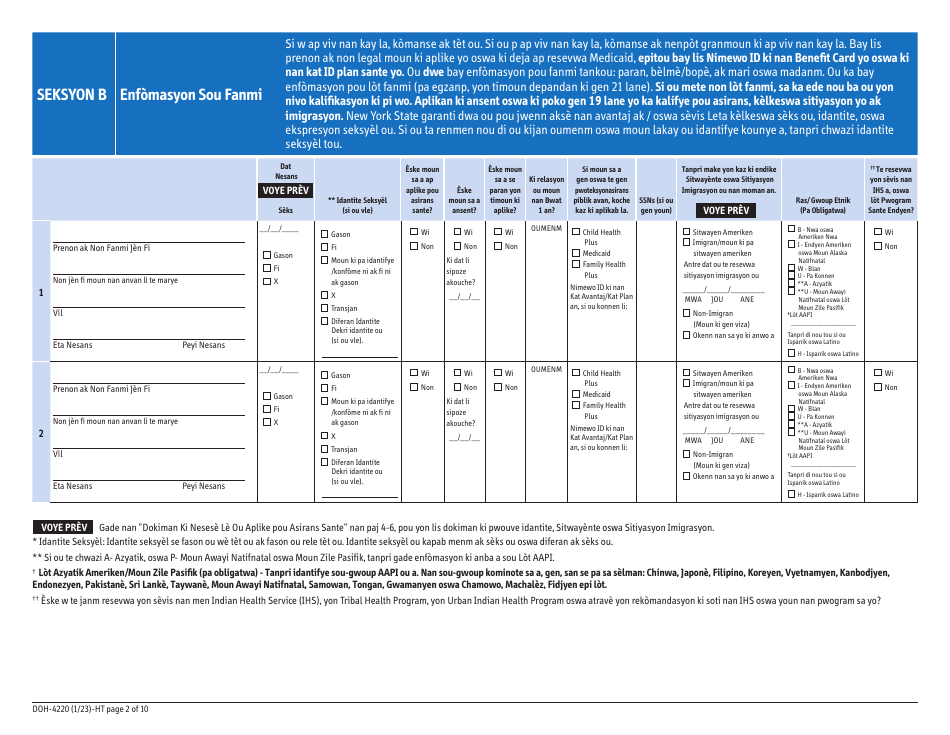 Form DOH-4220 Medicaid Application for Non-magi Eligibility Group - New York (Haitian Creole), Page 10
