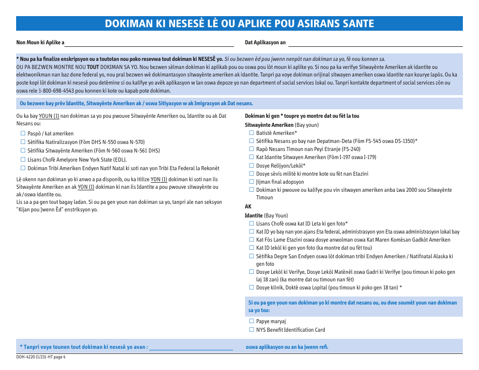 Form DOH-4220 Medicaid Application for Non-magi Eligibility Group - New York (Haitian Creole), Page 6