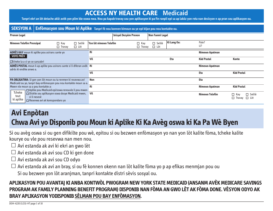 Form DOH-4220 Medicaid Application for Non-magi Eligibility Group - New York (Haitian Creole), Page 9