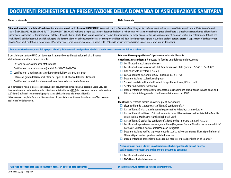 Form DOH-4220 Medicaid Application for Non-magi Eligibility Group - New York (Italian), Page 6