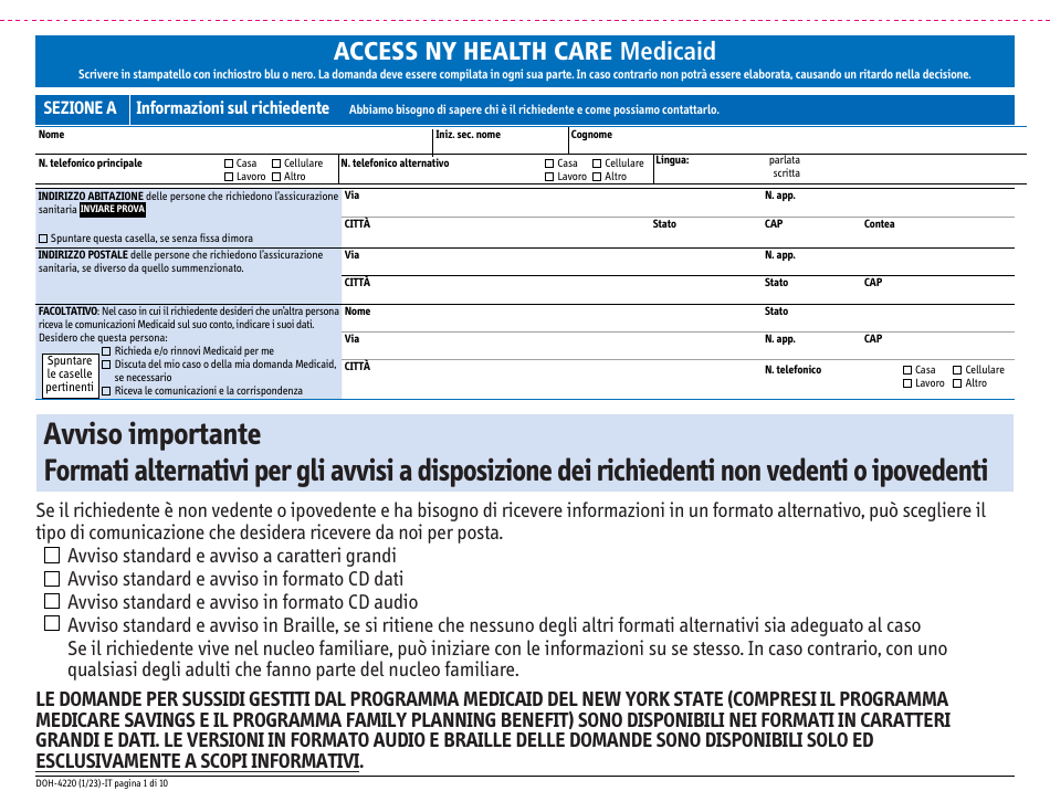 Form DOH-4220 Medicaid Application for Non-magi Eligibility Group - New York (Italian), Page 9