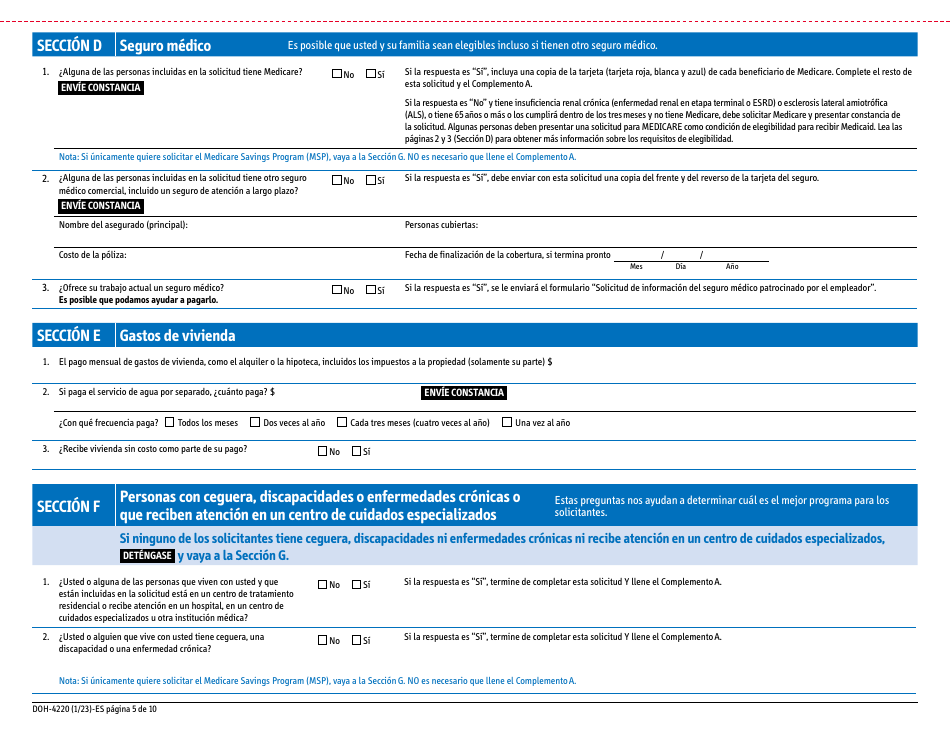 Formulario DOH-4220 Solicitud De Seguro Medico Para Adultos Mayores, Personas Con Discapacidades Y Otros Grupos Determinados - New York (Spanish), Page 13
