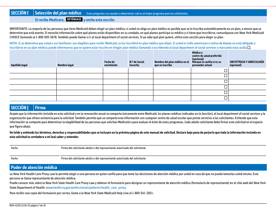 Formulario DOH-4220 Solicitud De Seguro Medico Para Adultos Mayores, Personas Con Discapacidades Y Otros Grupos Determinados - New York (Spanish), Page 15