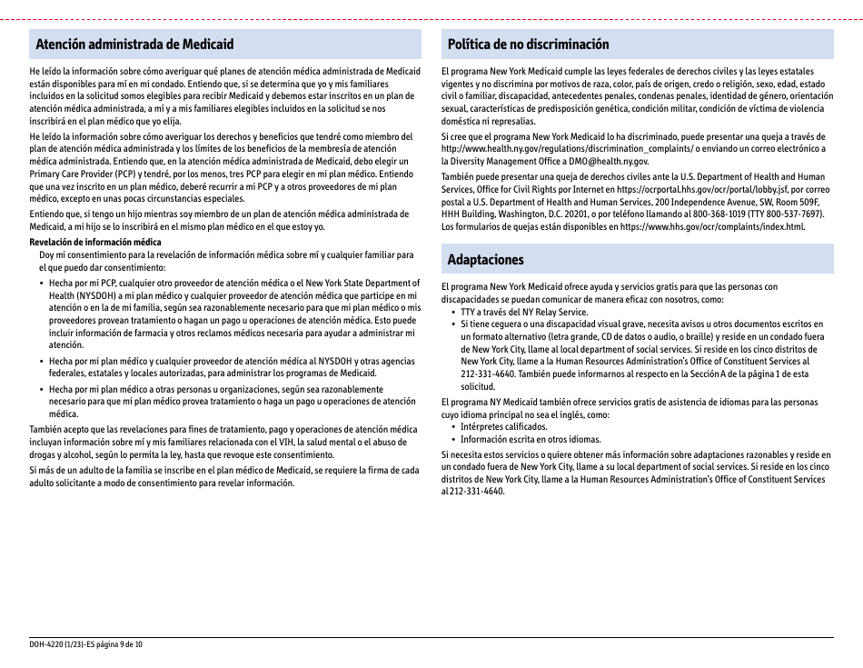 Formulario DOH-4220 Solicitud De Seguro Medico Para Adultos Mayores, Personas Con Discapacidades Y Otros Grupos Determinados - New York (Spanish), Page 17