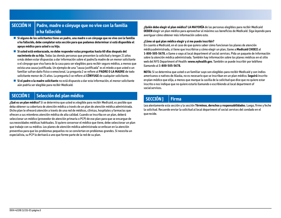 Formulario DOH-4220 Solicitud De Seguro Medico Para Adultos Mayores, Personas Con Discapacidades Y Otros Grupos Determinados - New York (Spanish), Page 5
