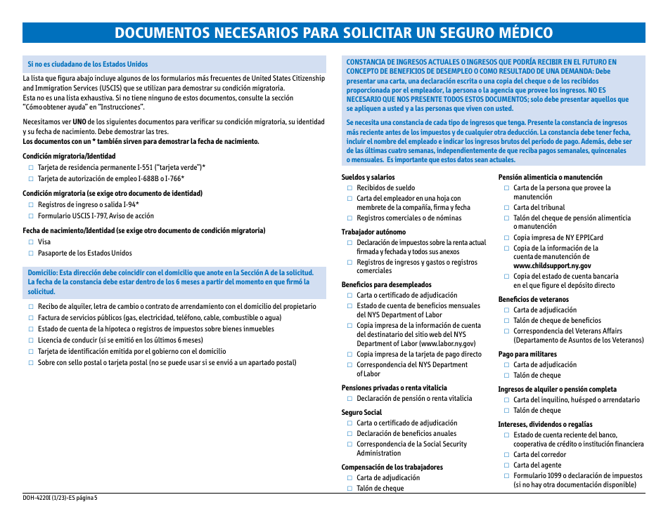 Formulario DOH-4220 Solicitud De Seguro Medico Para Adultos Mayores, Personas Con Discapacidades Y Otros Grupos Determinados - New York (Spanish), Page 7