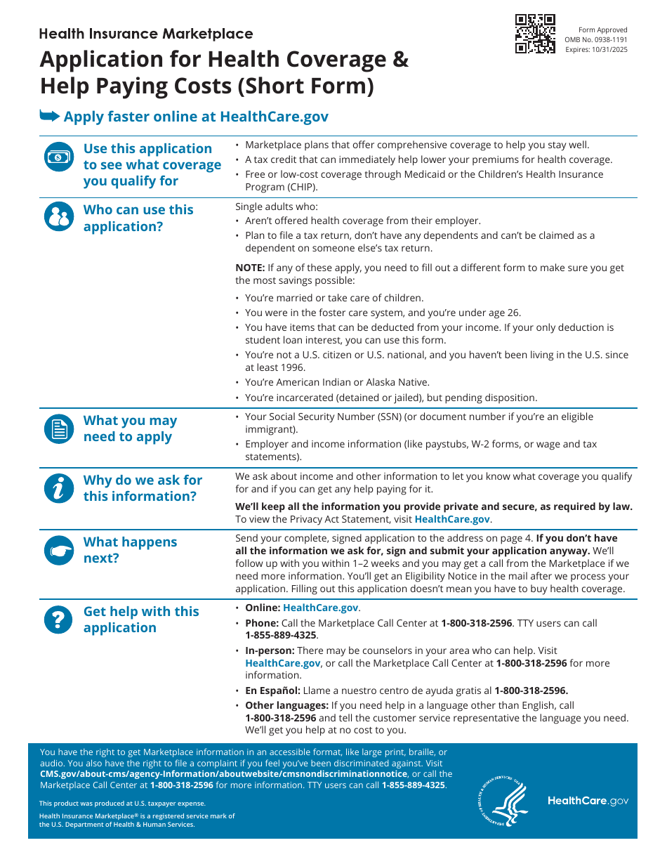 Application for Health Coverage  Help Paying Costs (Short Form), Page 1