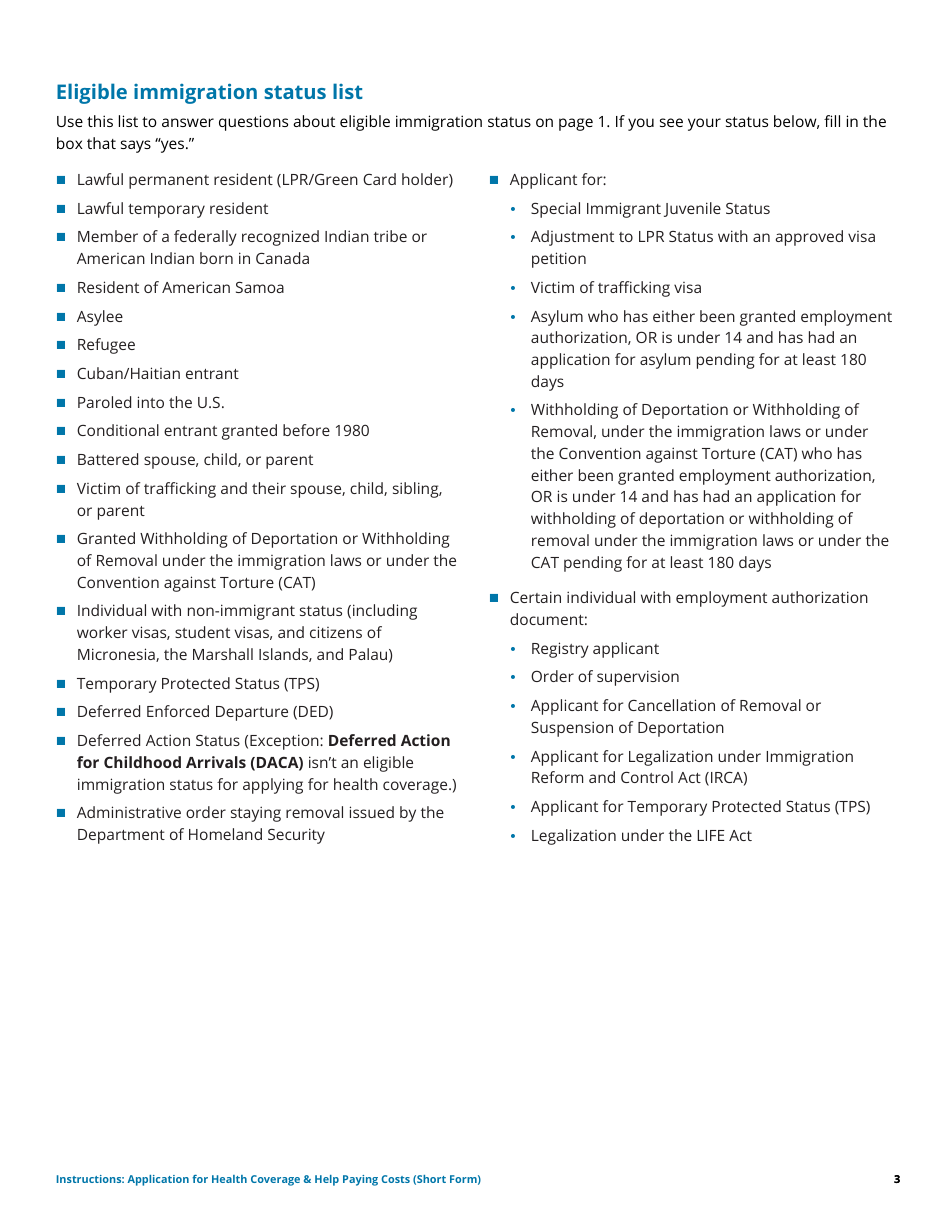 Instructions for Application for Health Coverage  Help Paying Costs (Short Form), Page 3