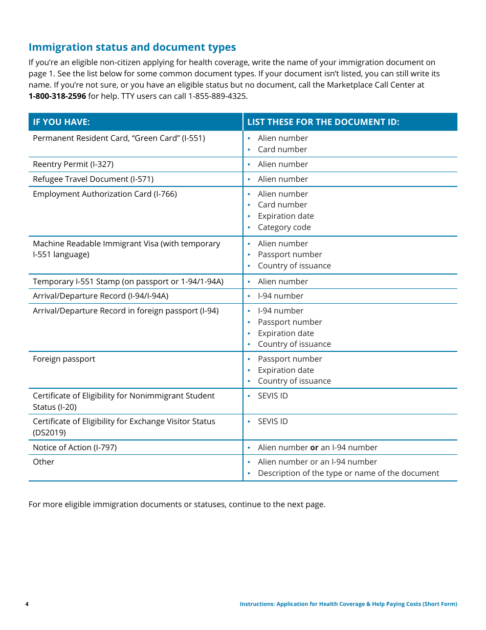 Instructions for Application for Health Coverage  Help Paying Costs (Short Form), Page 4