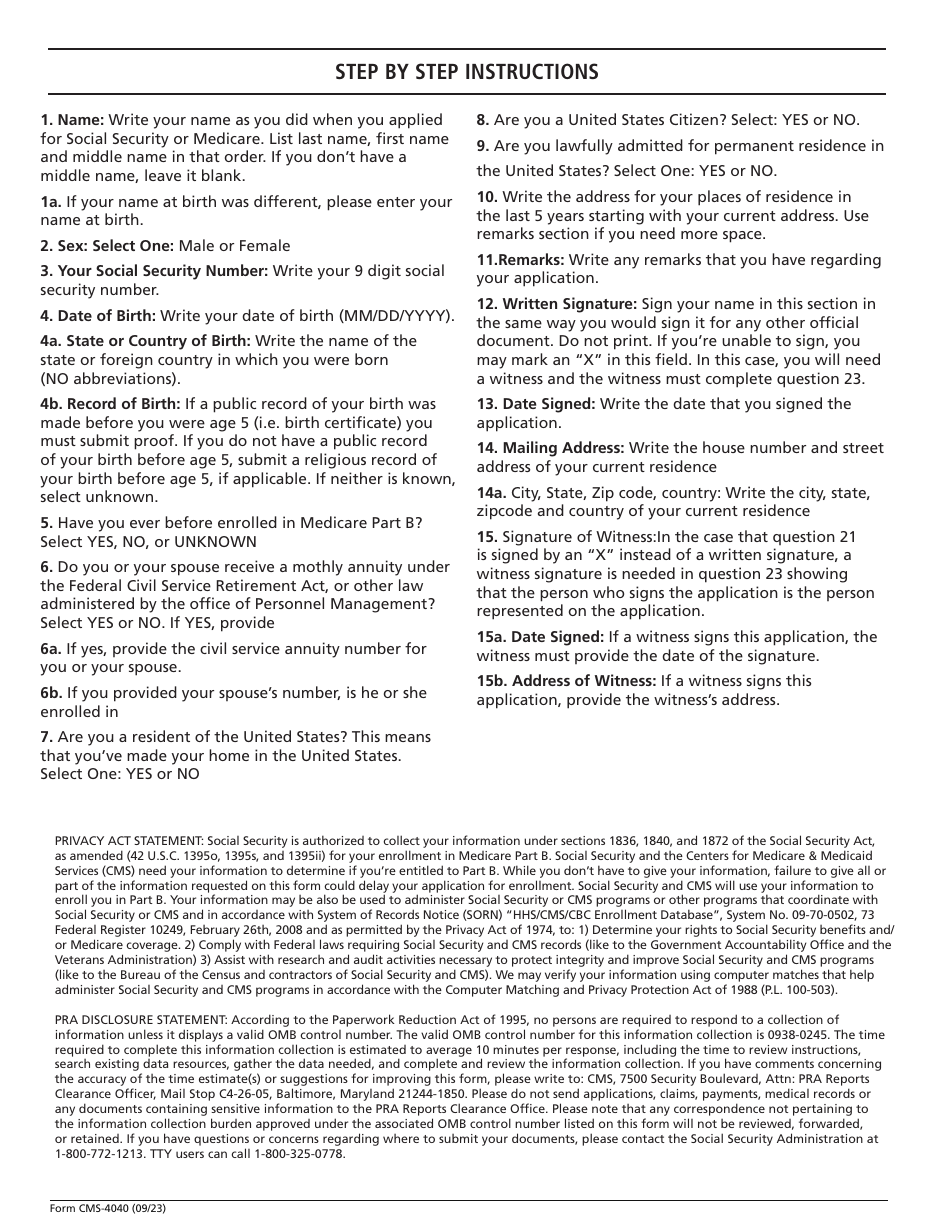 Form CMS-4040 Request for Enrollment in Supplementary Medical Insurance, Page 3