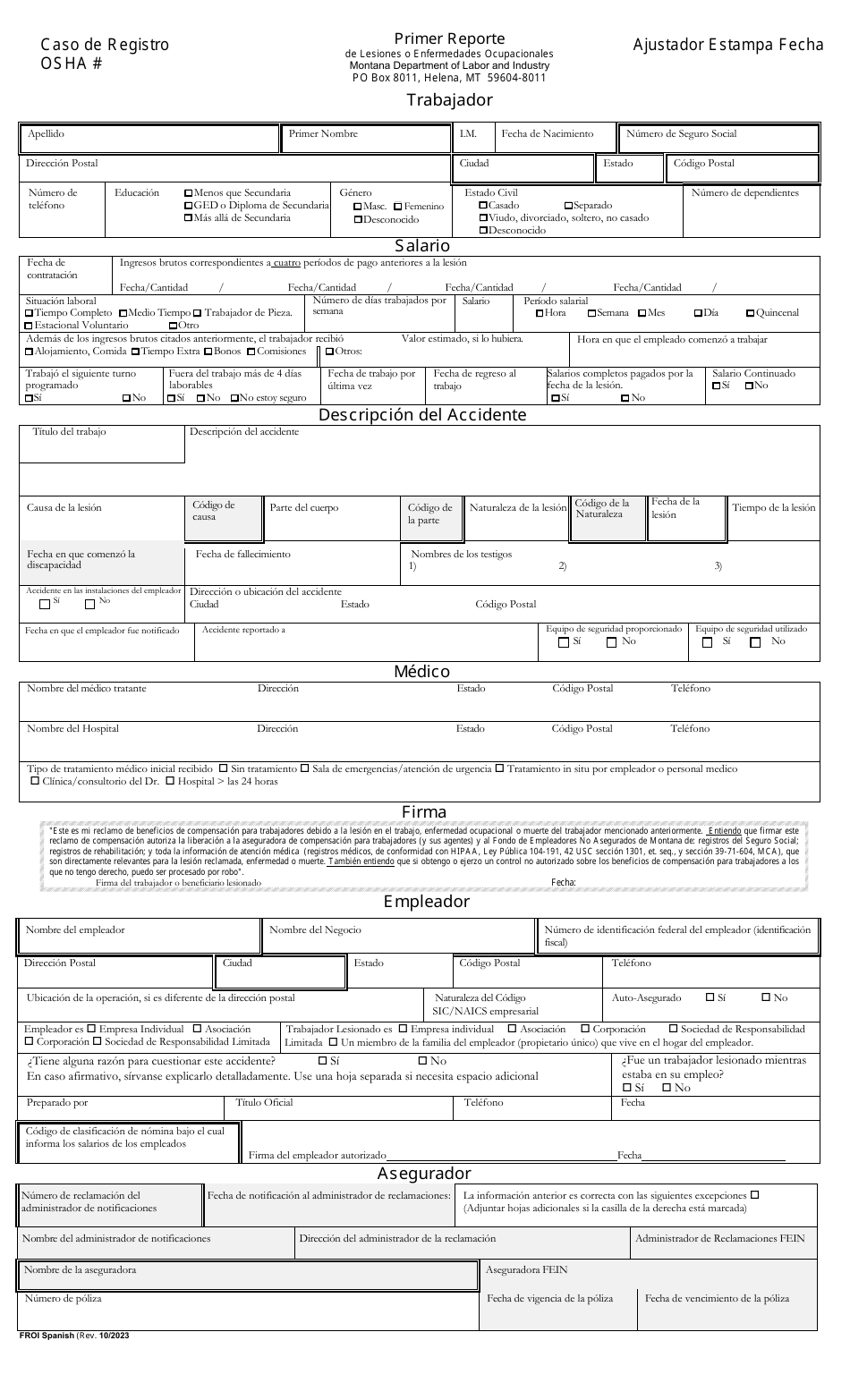 Montana Primer Reporte (Spanish) - Fill Out, Sign Online and Download ...