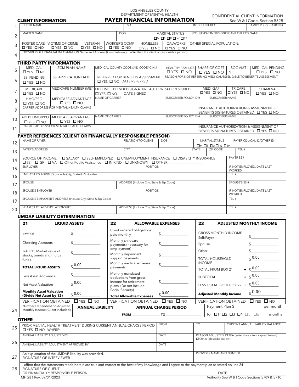 Form MH281 Payer Financial Information - County of Los Angeles, California, Page 1