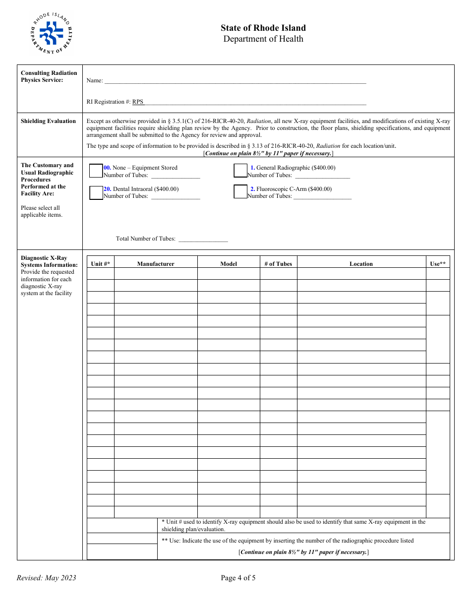 Application for Registration for Facilities Utilizing X-Rays for Non-healing Arts - Oth - Rhode Island, Page 4