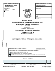 Application for License as a Marriage &amp; Family Therapist Associate - Rhode Island