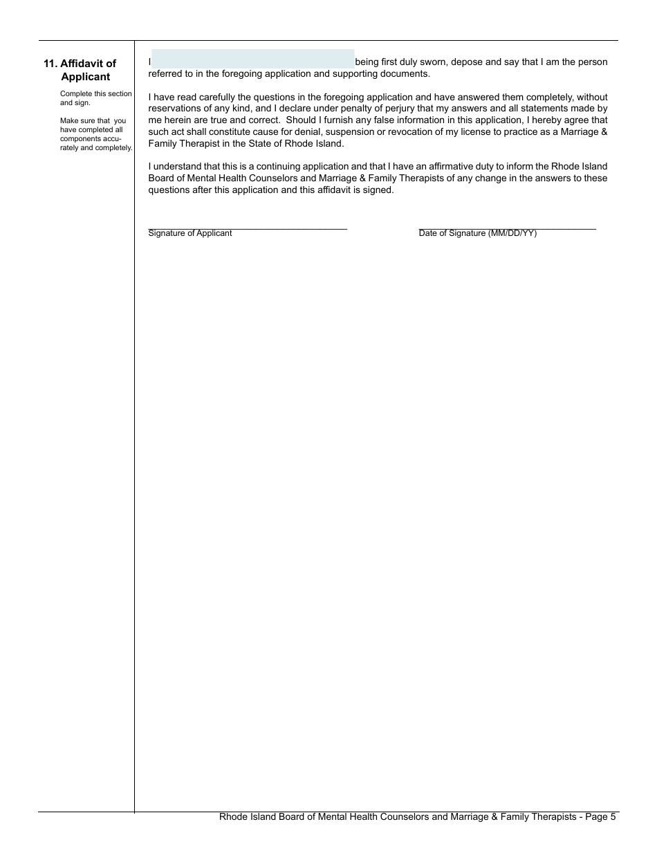 Application for License as a Marriage  Family Therapist Associate - Rhode Island, Page 5