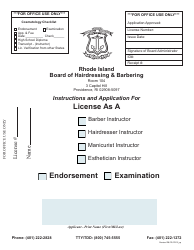 Document preview: Application for License as a Barber Instructor/Hairdresser Instructor/Manicurist Instructor/Esthetician Instructor - Rhode Island