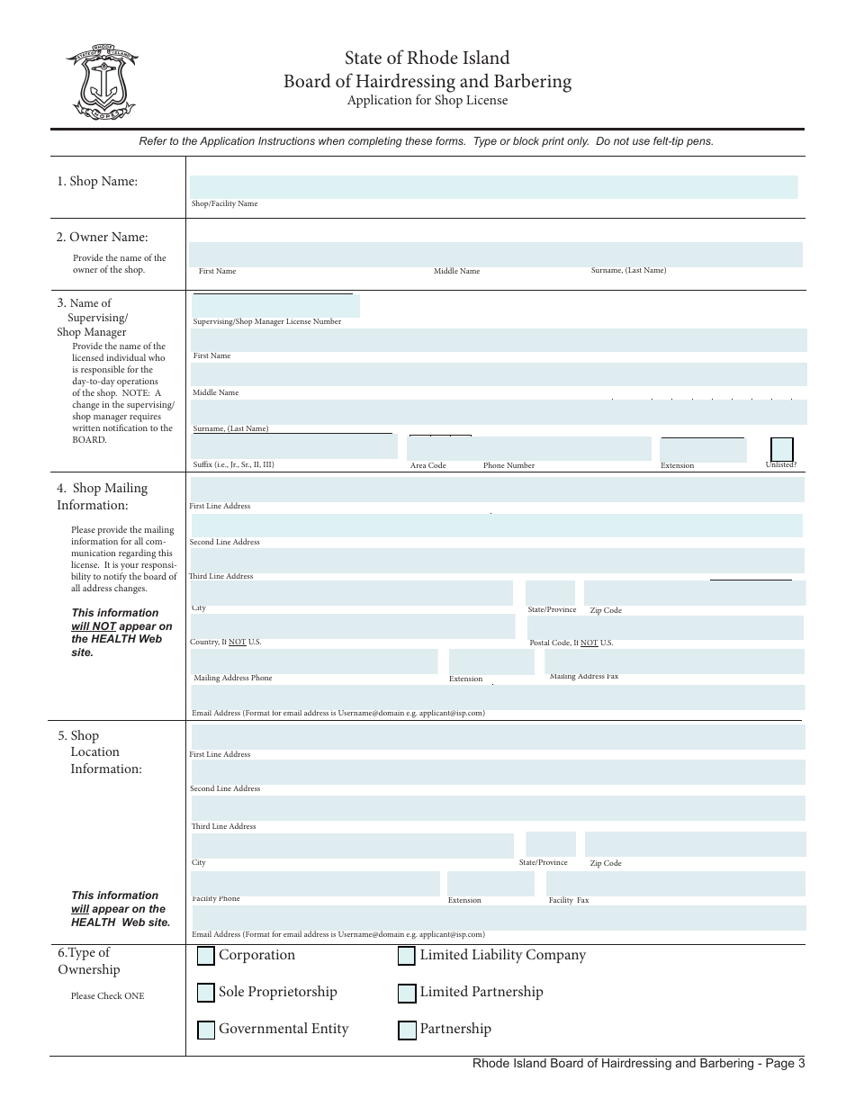 Application for Shop License - Rhode Island, Page 3