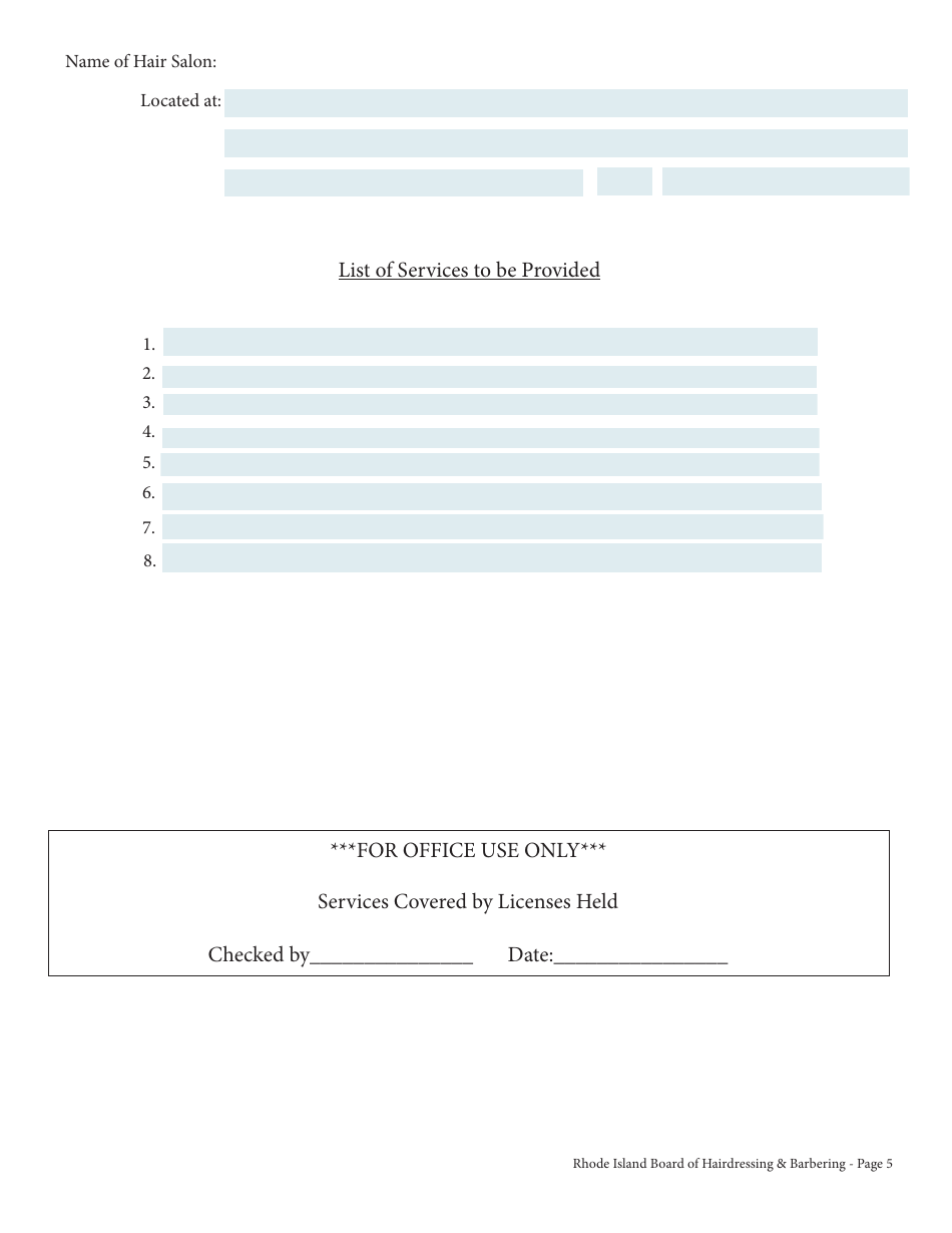Application for Shop License - Rhode Island, Page 5