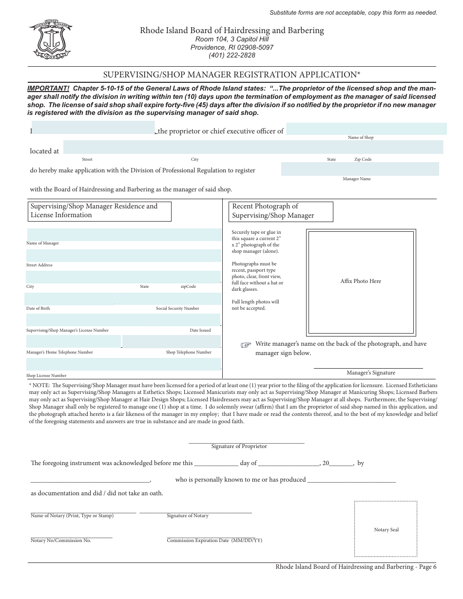 Application for Shop License - Rhode Island, Page 6