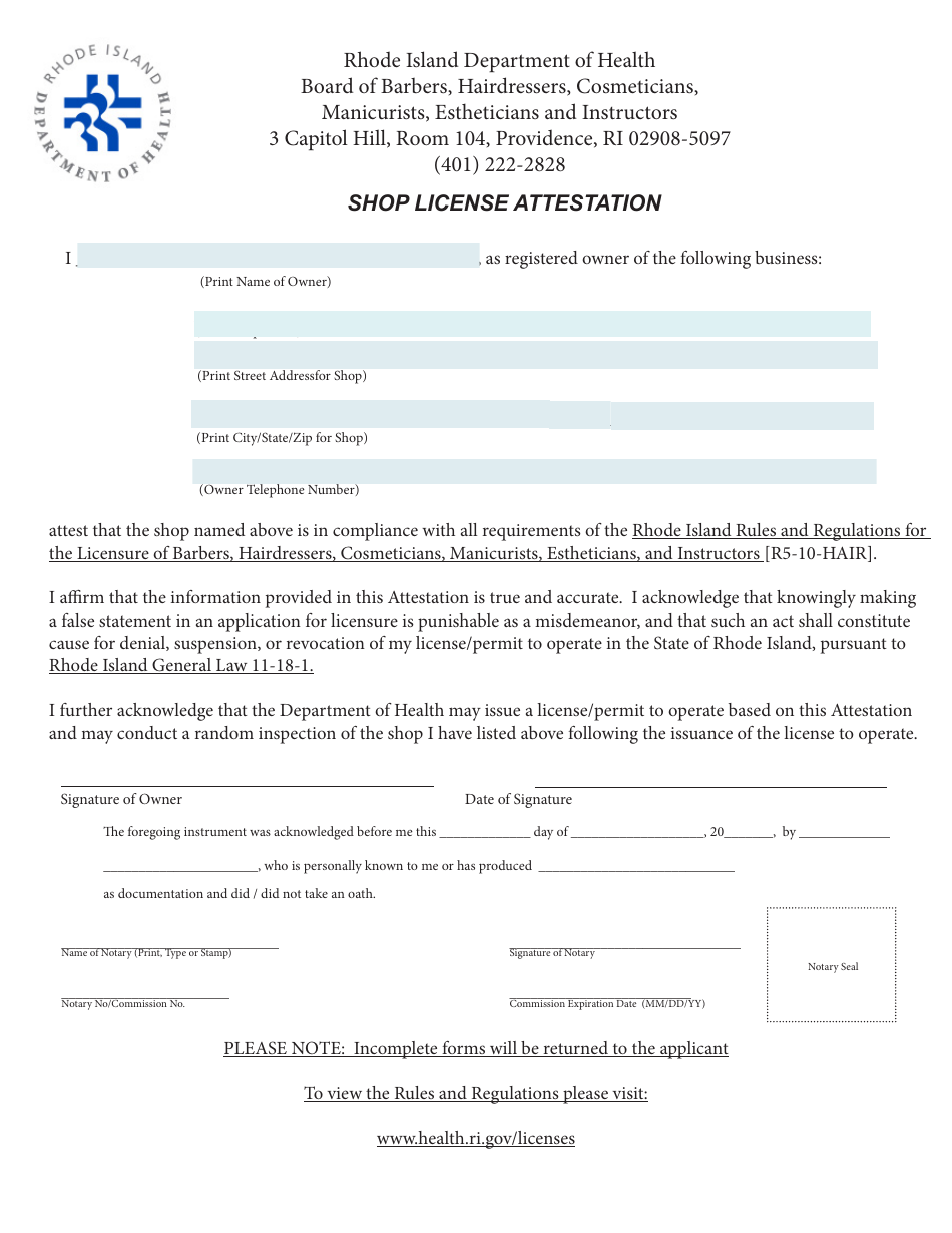 Application for Shop License - Rhode Island, Page 7