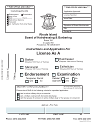 Document preview: Application for License as a Hairdresser/Barber/Manicurist/Esthetician - Rhode Island