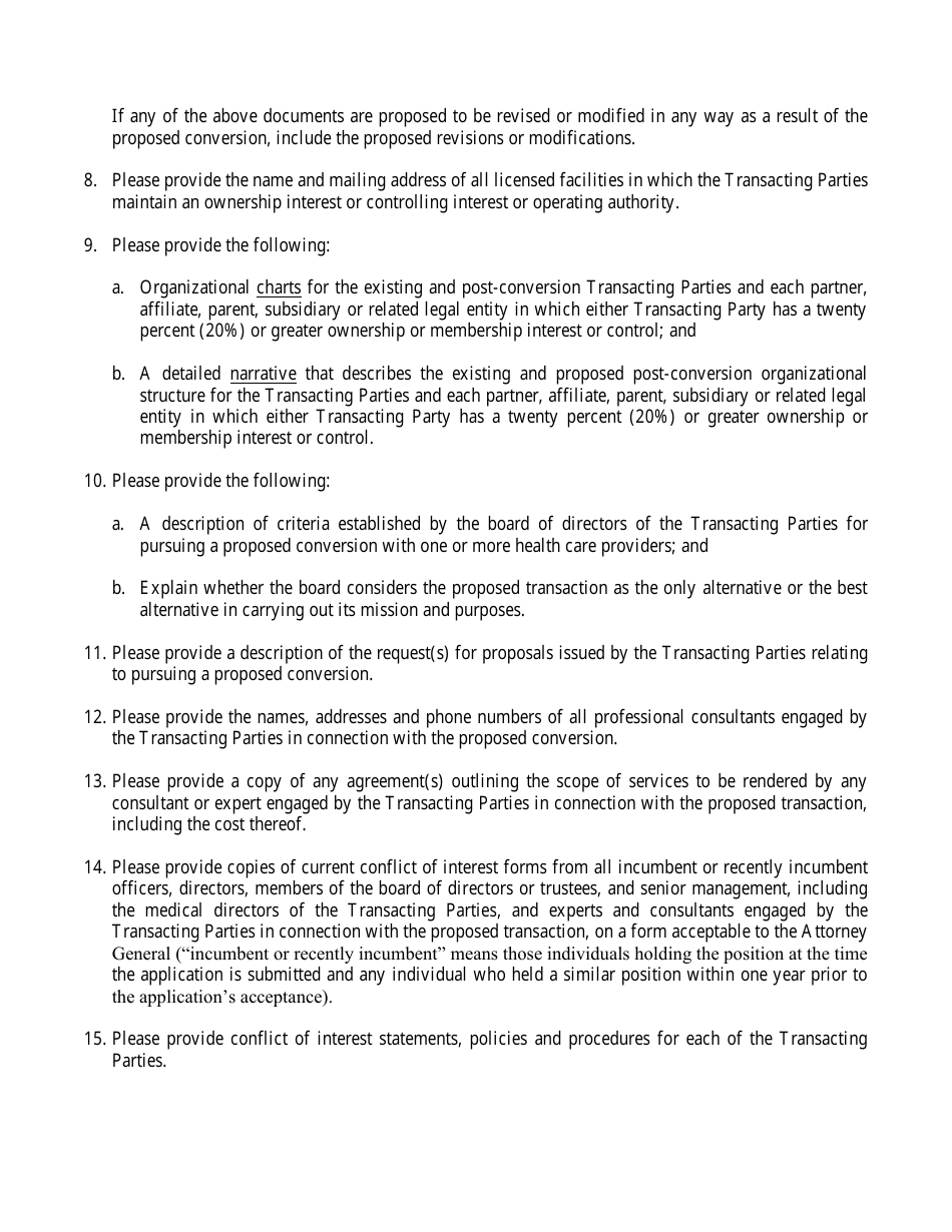 Hospital Conversion or Merger Initial Application - Rhode Island, Page 10