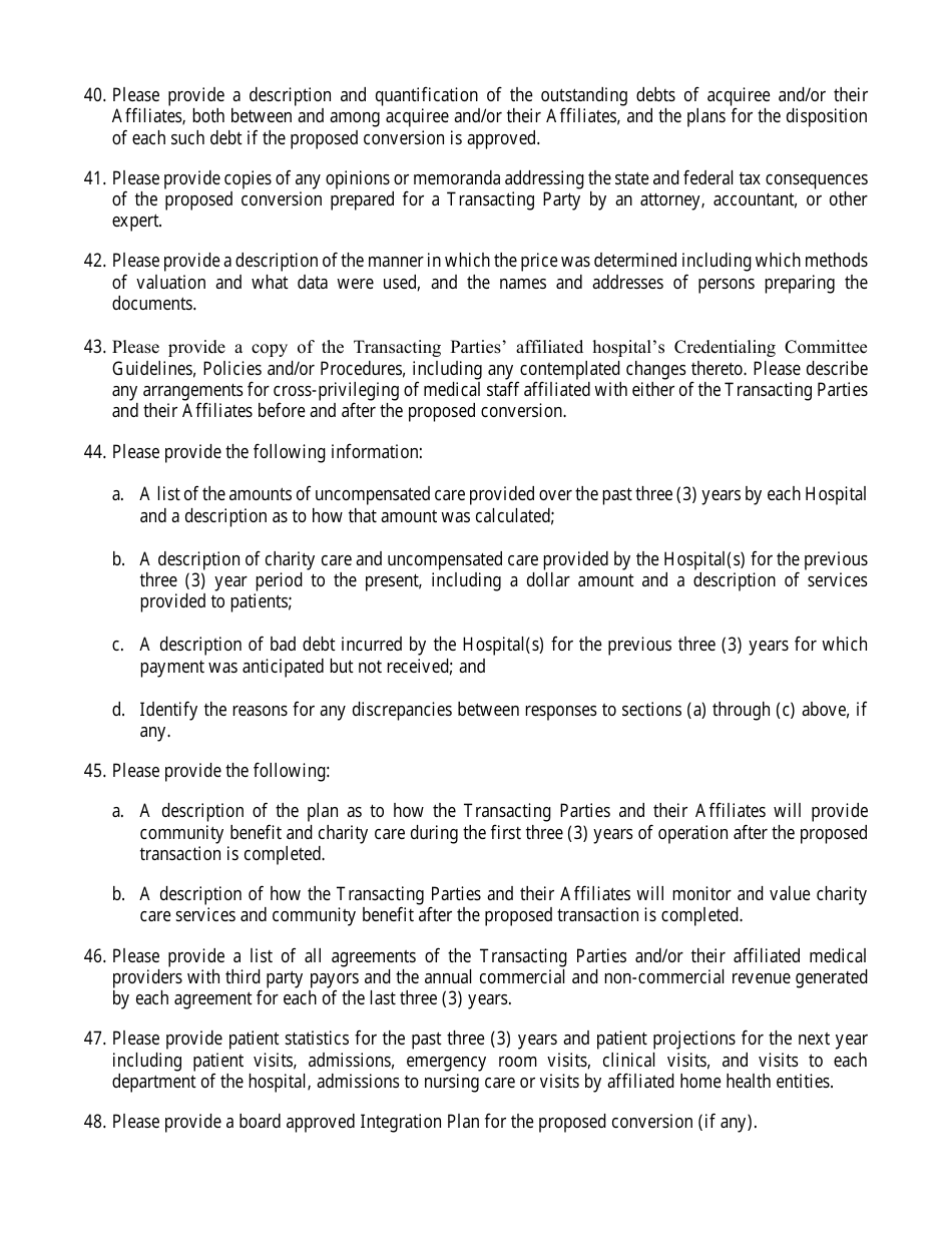 Hospital Conversion or Merger Initial Application - Rhode Island, Page 14