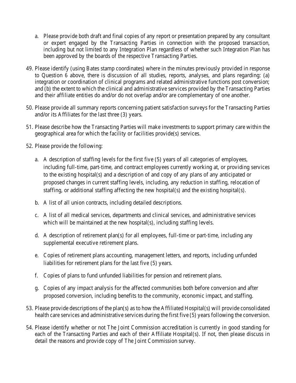 Hospital Conversion or Merger Initial Application - Rhode Island, Page 15