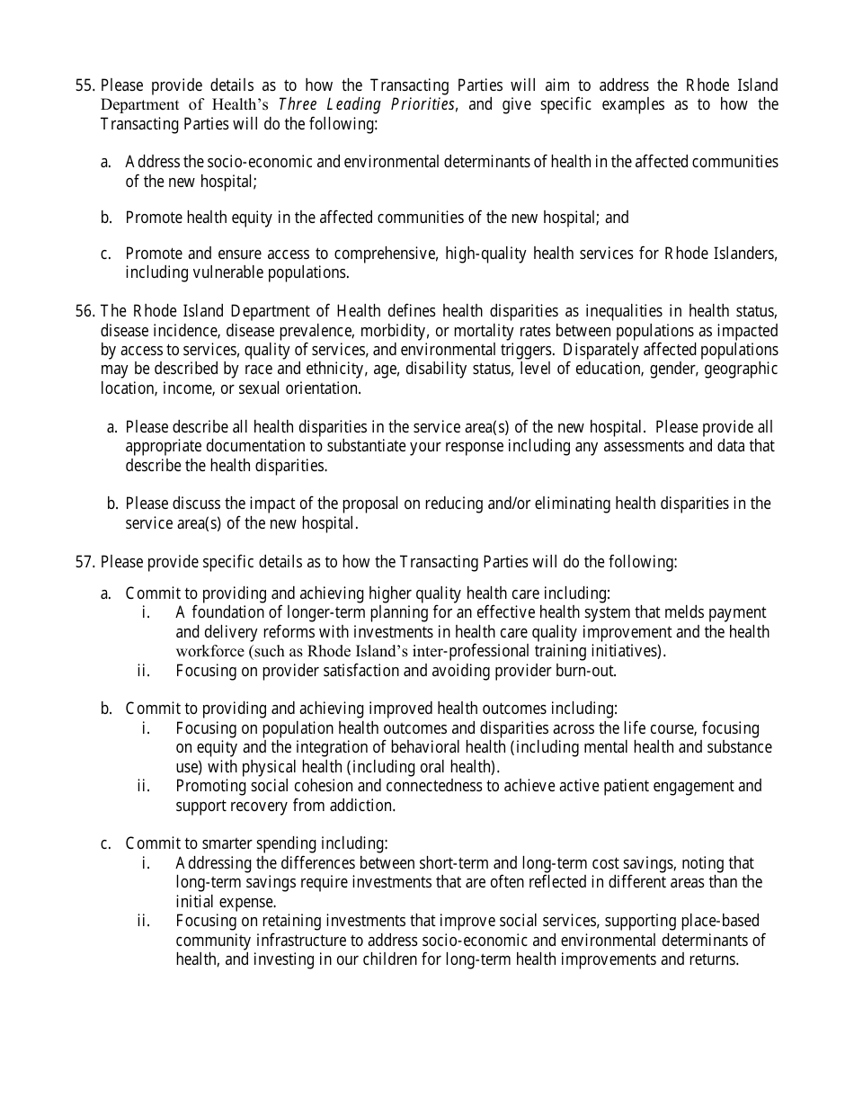 Hospital Conversion or Merger Initial Application - Rhode Island, Page 16