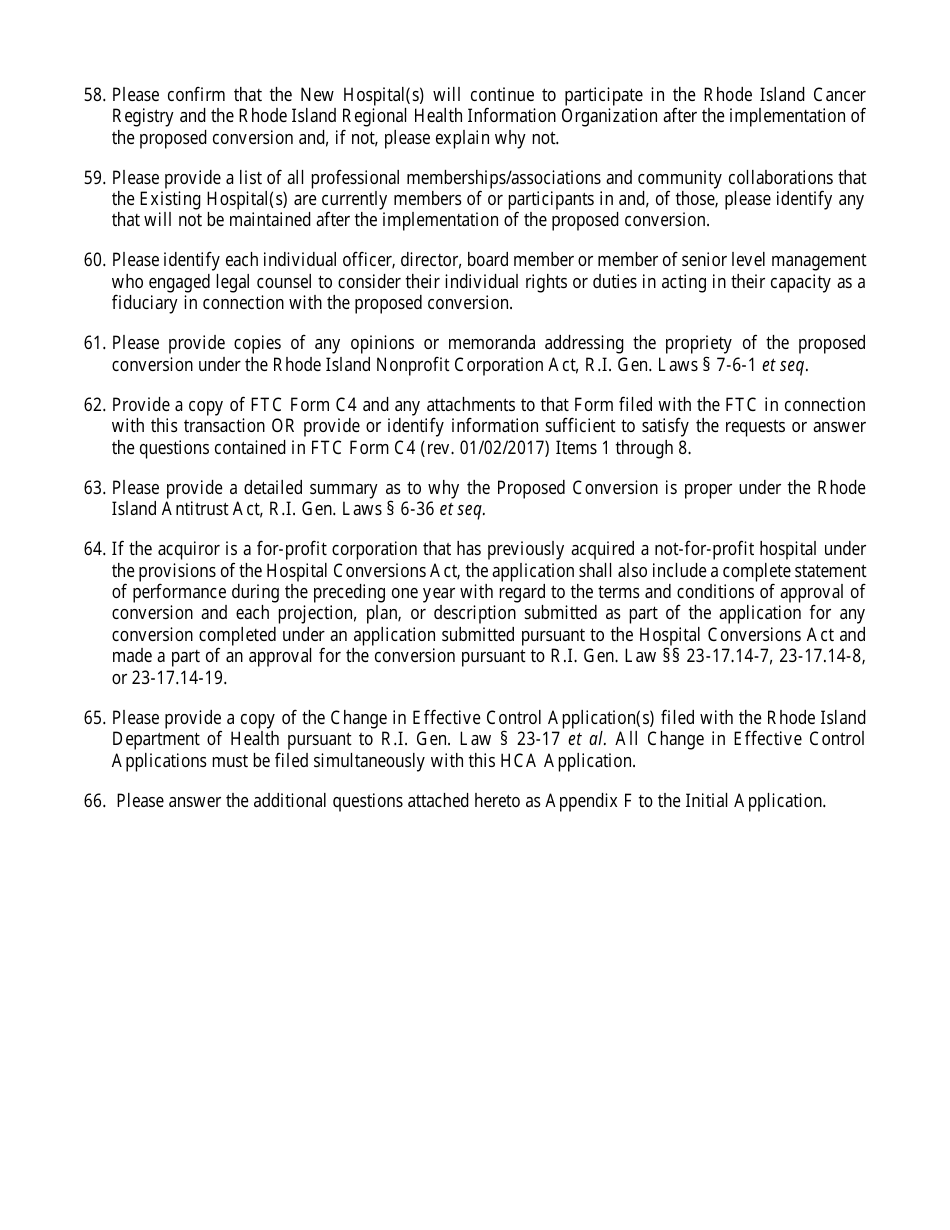 Hospital Conversion or Merger Initial Application - Rhode Island, Page 17