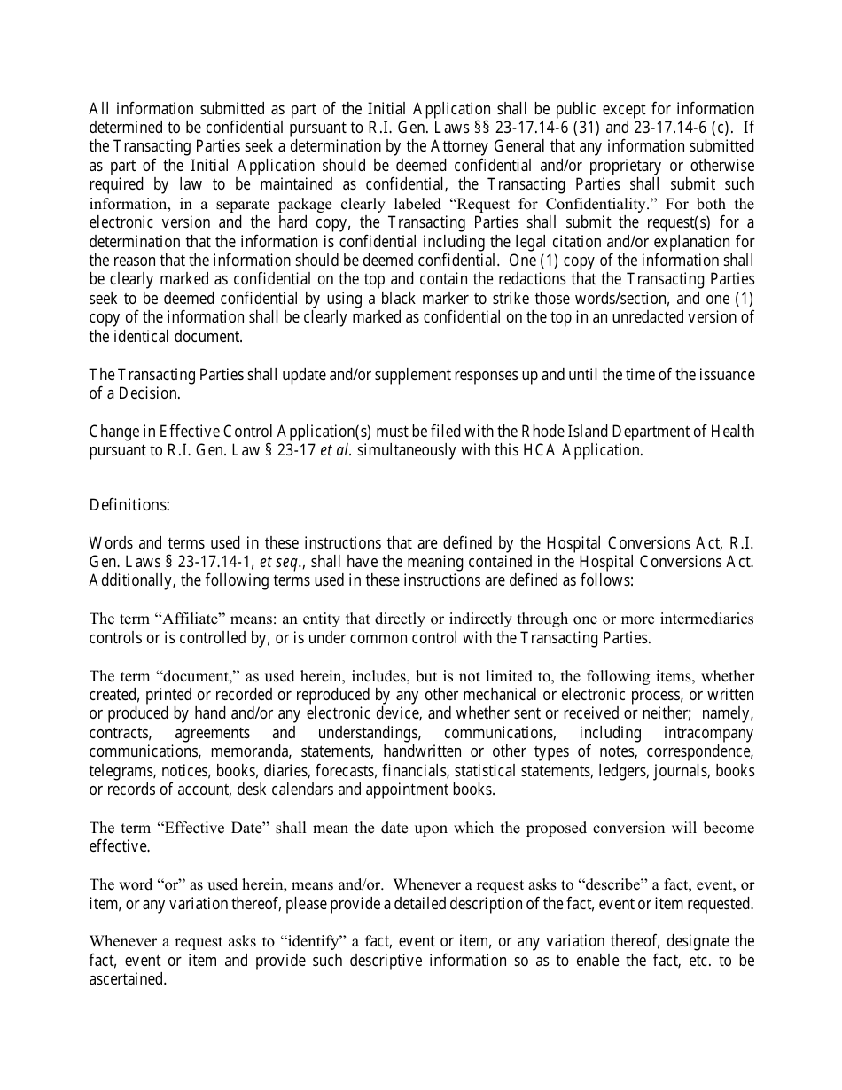 Hospital Conversion or Merger Initial Application - Rhode Island, Page 2