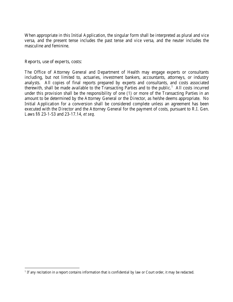 Hospital Conversion or Merger Initial Application - Rhode Island, Page 3