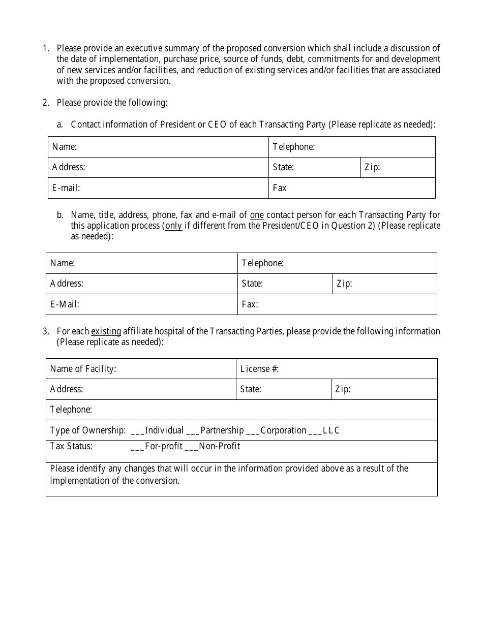 Hospital Conversion or Merger Initial Application - Rhode Island, Page 8