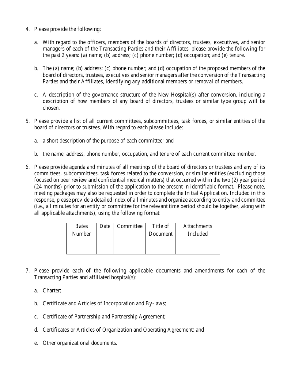 Hospital Conversion or Merger Initial Application - Rhode Island, Page 9