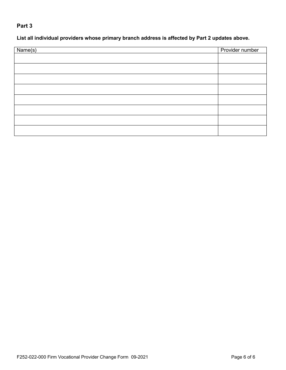 Form F252-022-000 Firm Vocational Provider Change Form - Washington, Page 6