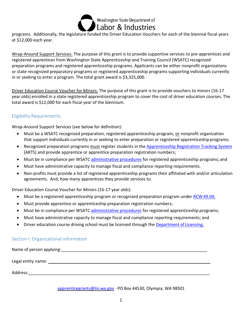 Apprenticeship State Grant Application - Washington, Page 2