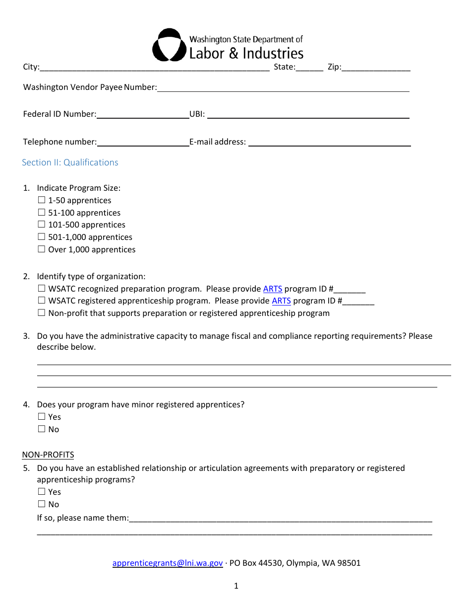 Apprenticeship State Grant Application - Washington, Page 3