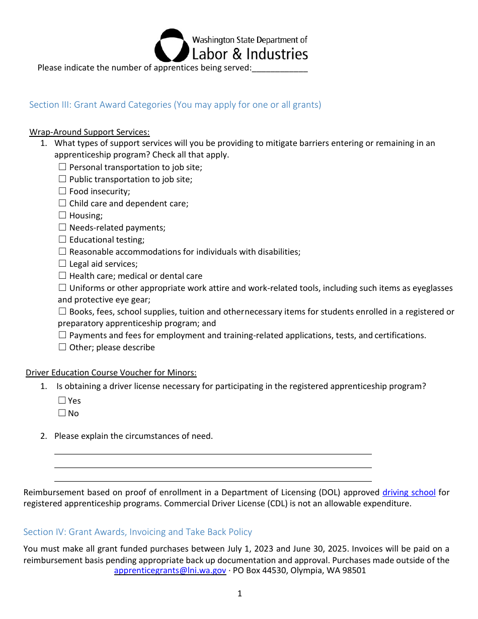 Apprenticeship State Grant Application - Washington, Page 4