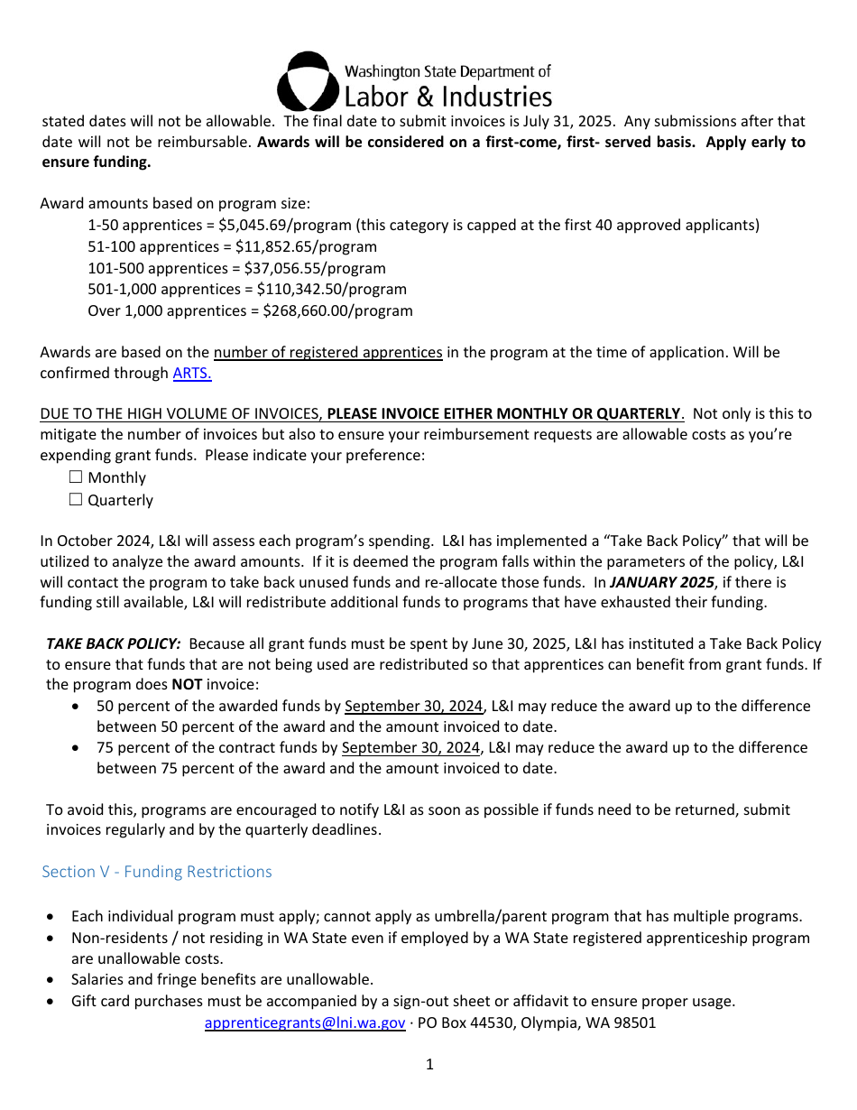 Apprenticeship State Grant Application - Washington, Page 5
