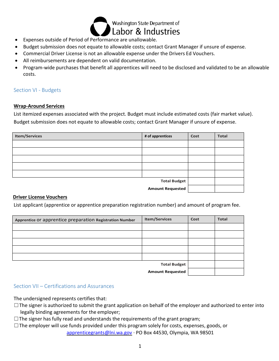 Apprenticeship State Grant Application - Washington, Page 6
