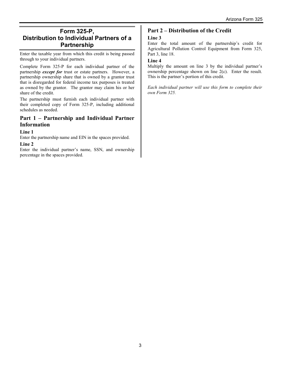 Instructions for Arizona Form 325, ADOR10945, Arizona Form 325-P, ADOR11280 - Arizona, Page 3