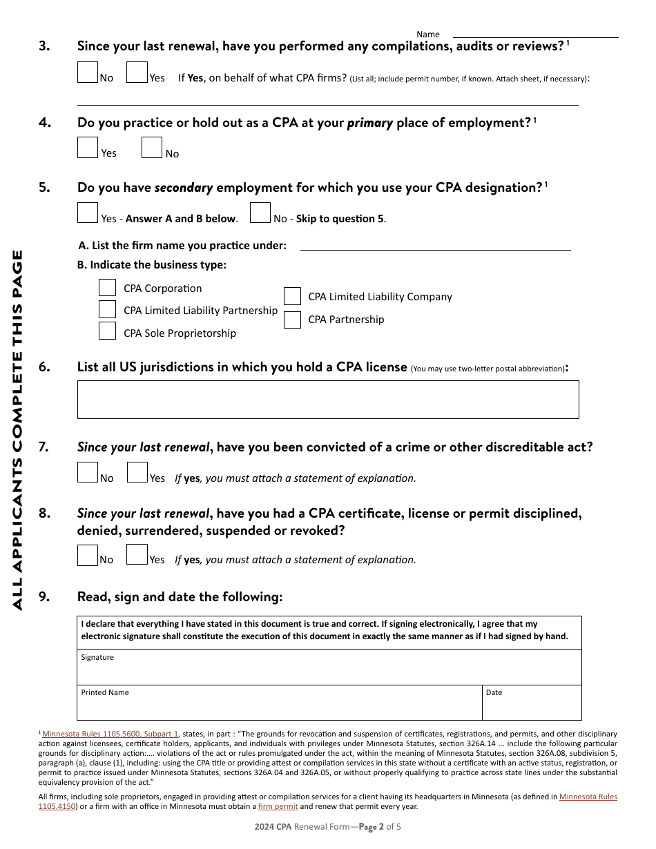 Individual CPA Certificate Renewal - Minnesota, Page 3