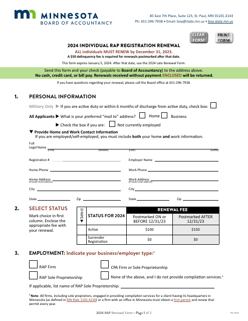 Individual Rap Registration Renewal - Minnesota, 2024