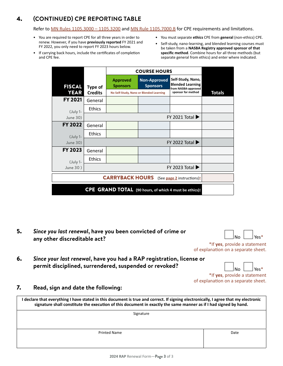 Individual Rap Registration Renewal - Minnesota, Page 3